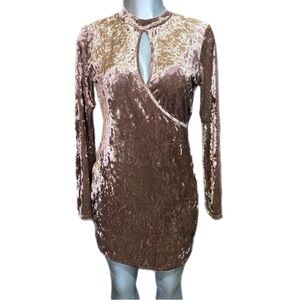Affection Crushed Velvet Mini Dress Long Sleeve Stretch Mauve Bodycon Size Large